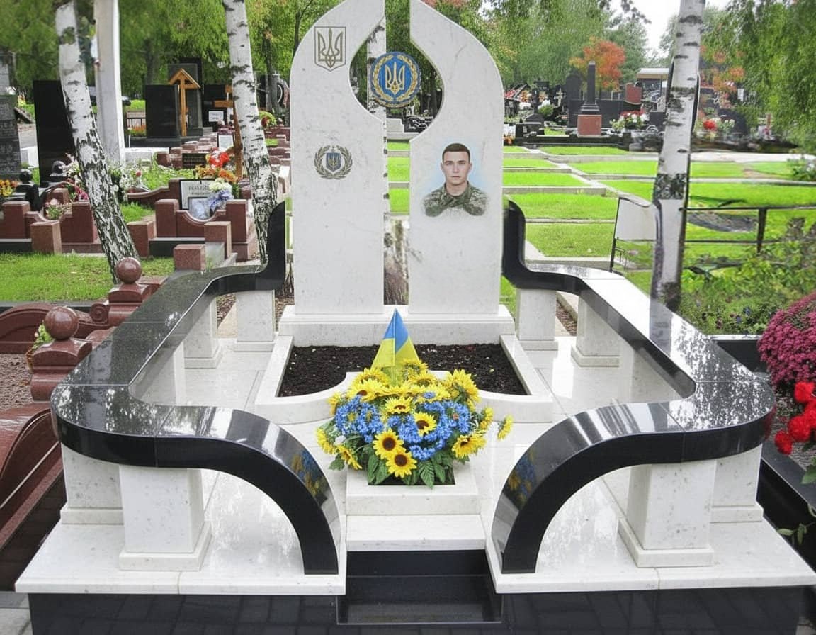 0181white-pamyatnik-dlya-viyskovogo Памятник для военного ВСУ из белого гранита, модель A-0181 — изображение 1